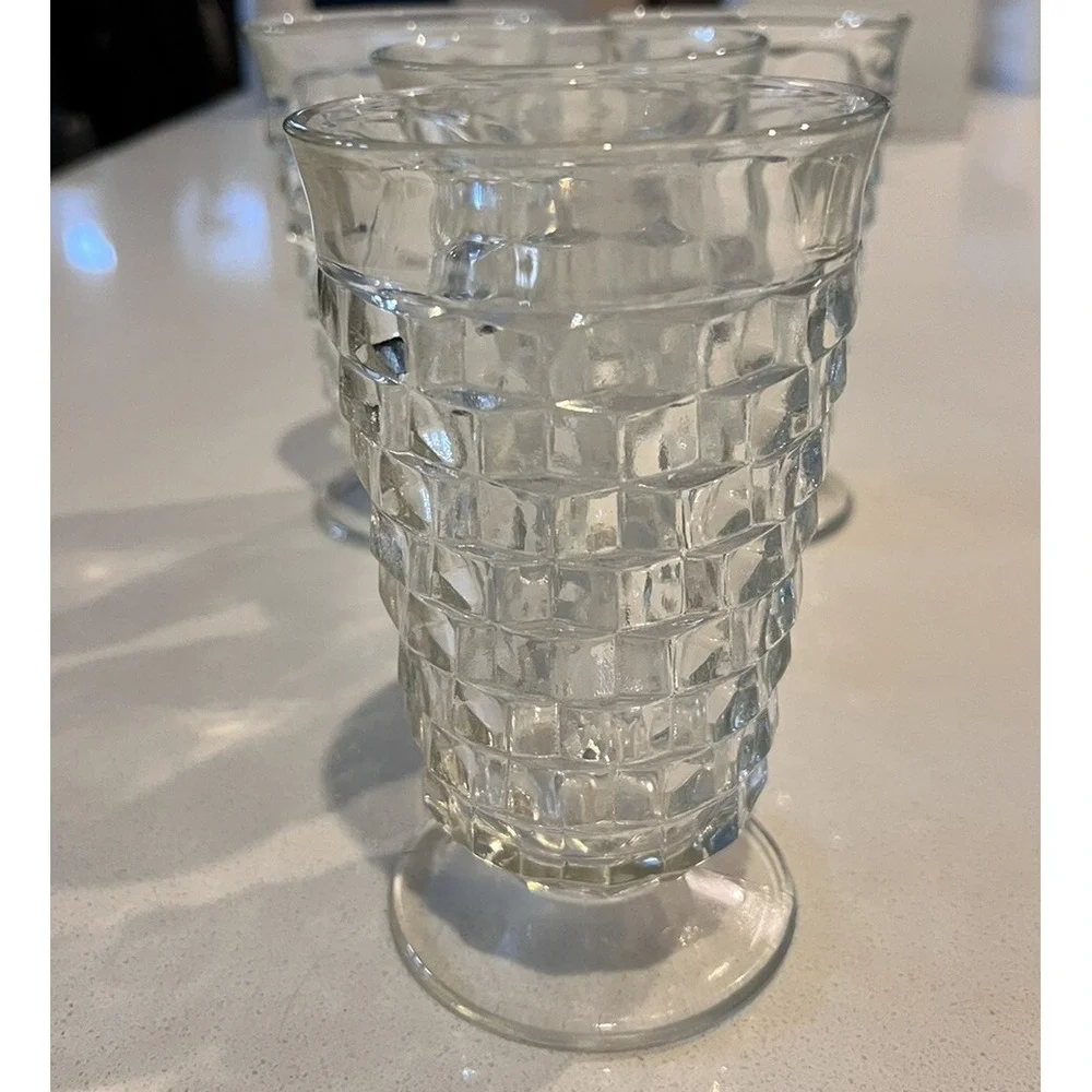 Vintage Whitehall Clear Cubic Heavy Glass Footed set Of 4